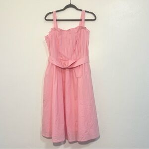 English Factory Sleeveless pink belted smocked  fit and flare dress Size L